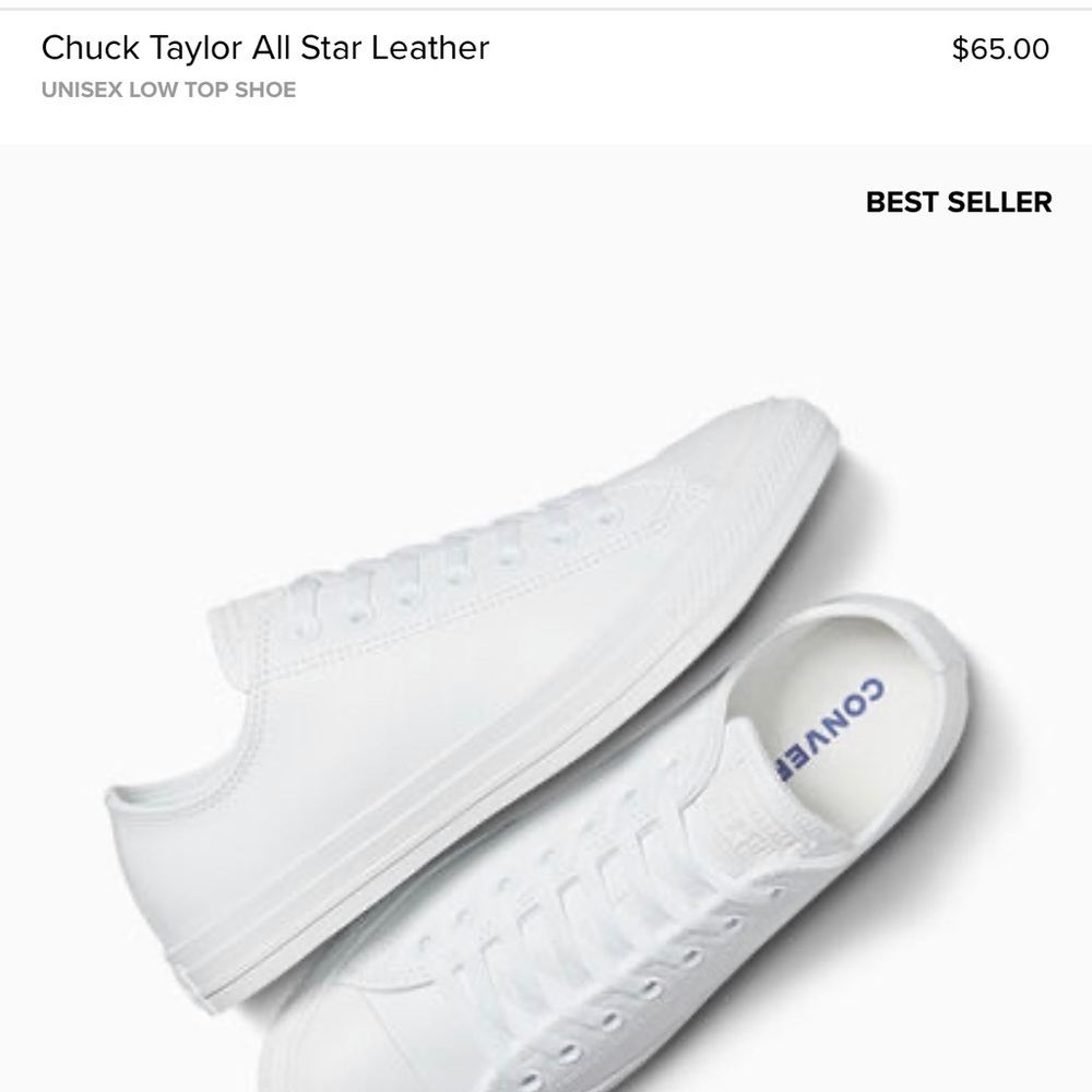 Converse Chuck Taylor All-Star LEATHER white monochrome. Size 8/8.5